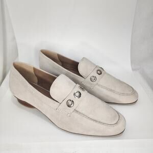 Bernardo Suede Career Office Silver Grommet Loafers, Light Gray, Size 10